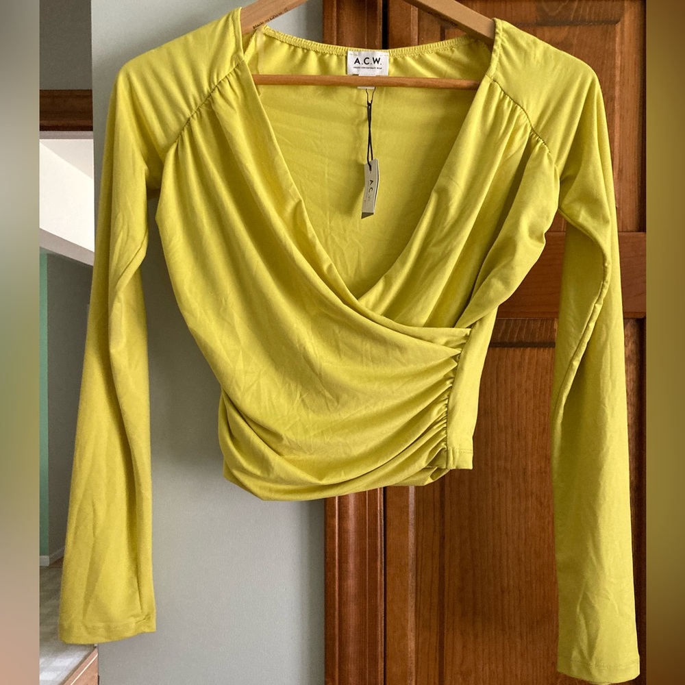 Ardene Lime Green Wrap-Style Long Sleeve Blouse